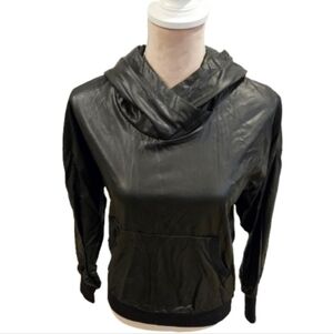 NSF Black Faux Leather Pullover Hoodie